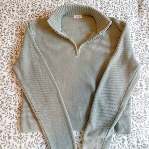 brandy melville green sweater quarter zip